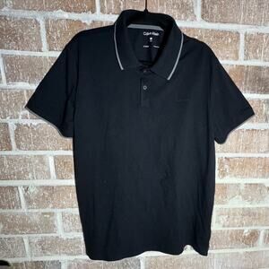 NWT Calvin Klein Pique Tipped Polo Solid Black Stretch Liquid Touch Men’s Shirt
